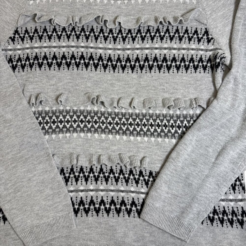 Talbots Womens Sweater Gray Lambswool Blend Fair Isle Nordic Striped Large - Picture 2 of 8
